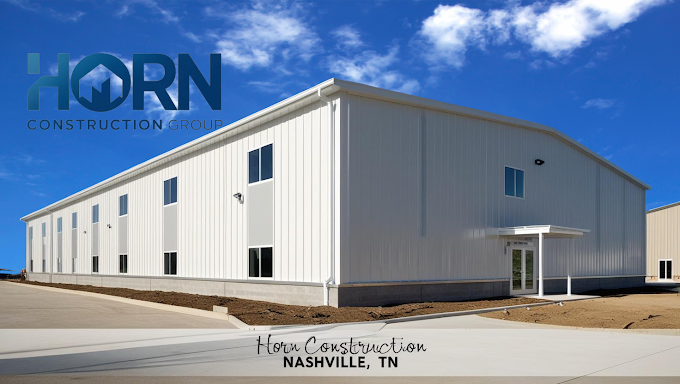 Large metal warehouse and garage building constructed by Horn Construction Group near Nashville, Tennessee